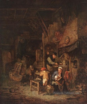  peintre Tableau - Intérieur avec une famille paysanne néerlandais genre peintres Adriaen van Ostade